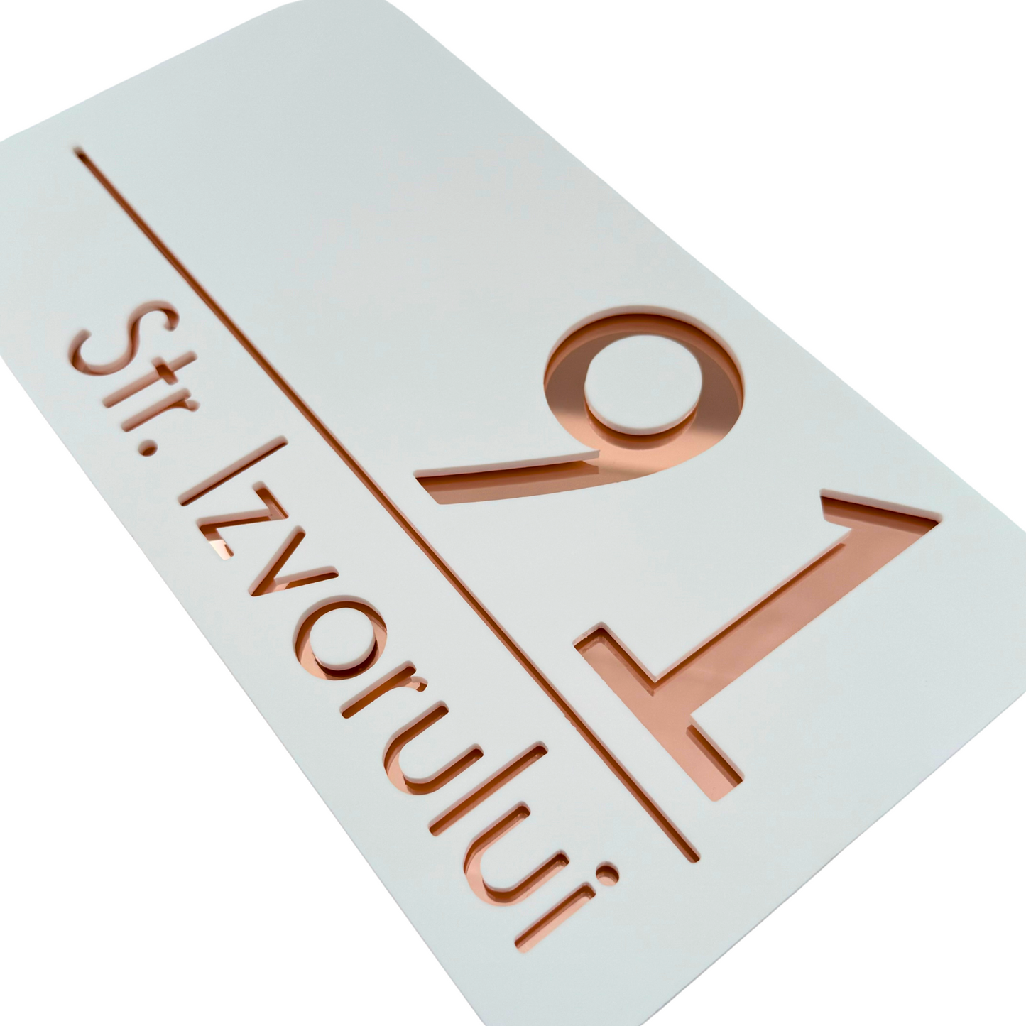 PREMIUM HOUSE NUMBER - White Satin Rose Gold Mirror - 28×15 cm