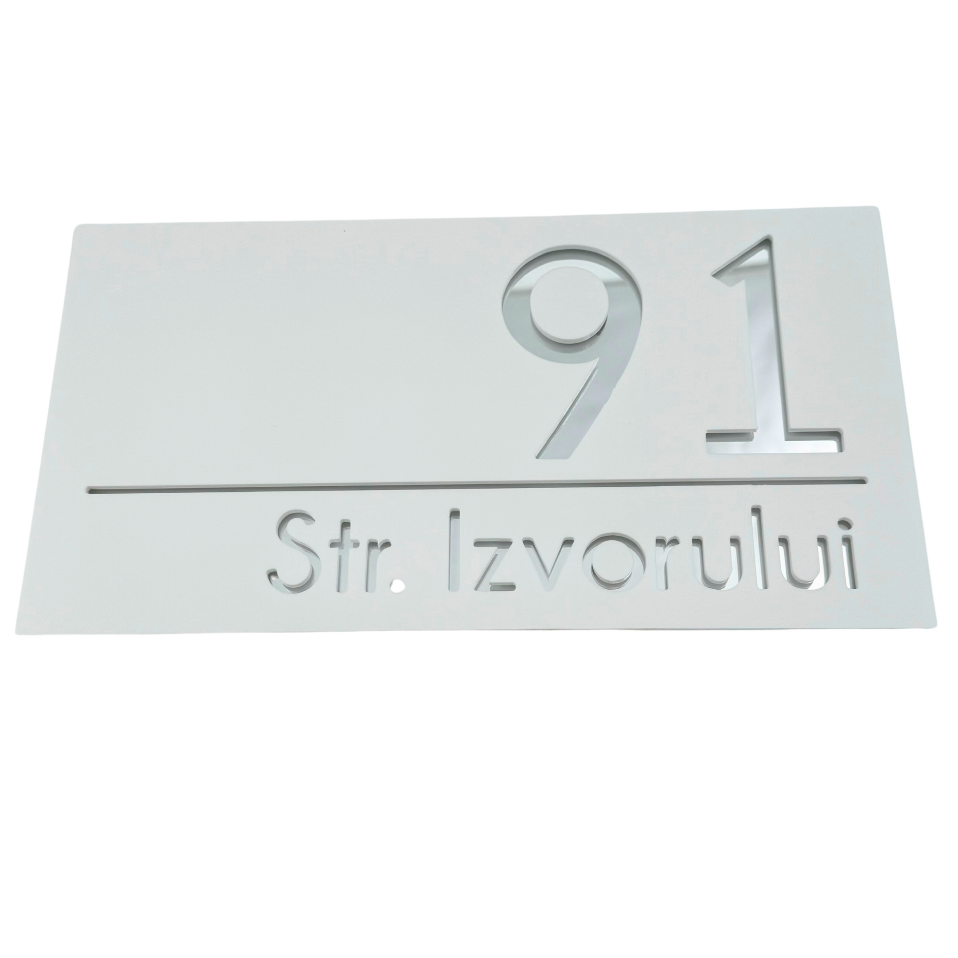 PREMIUM HOUSE NUMBER - White Satin Silver Mirror - 28×15 cm