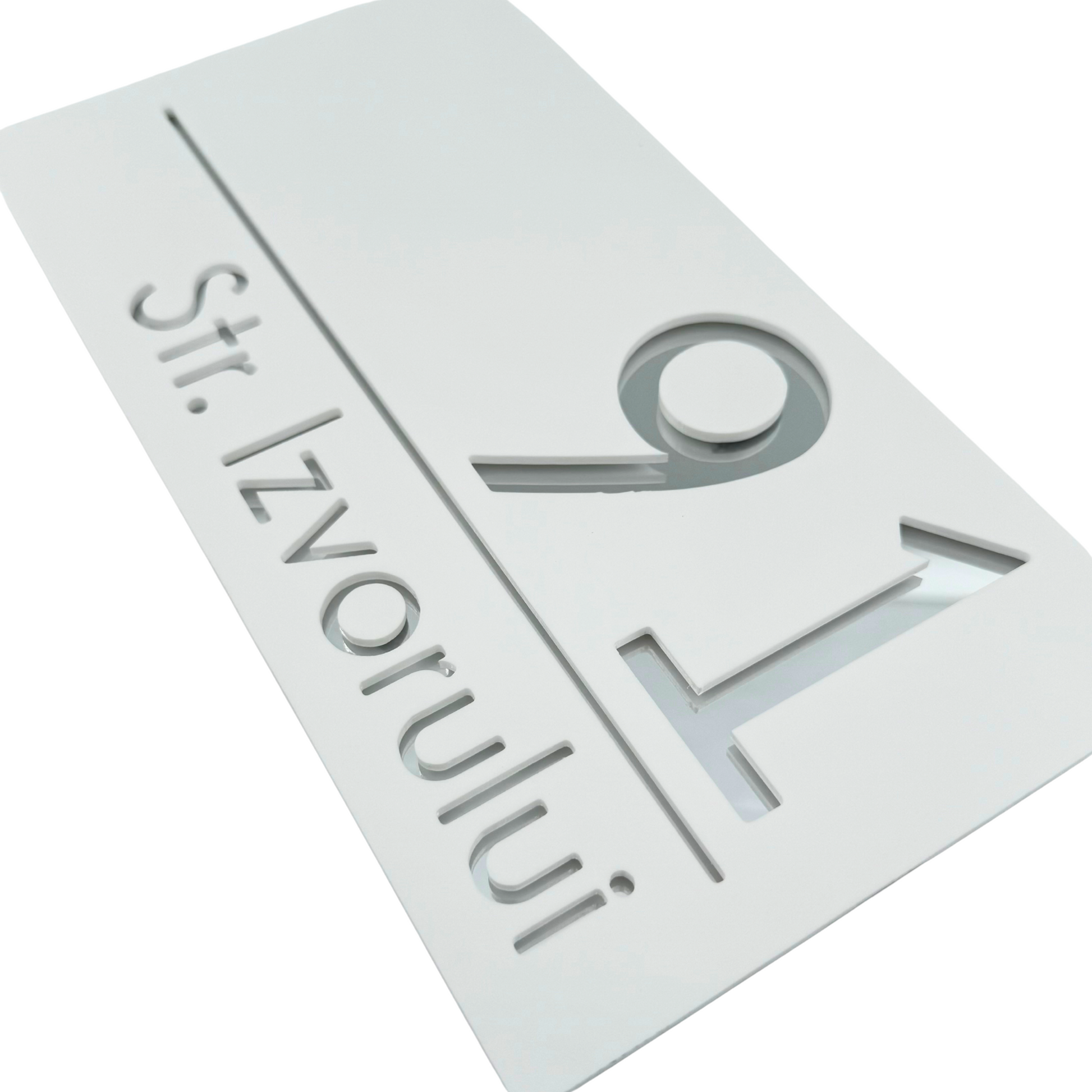 PREMIUM HOUSE NUMBER - White Satin Silver Mirror - 28×15 cm