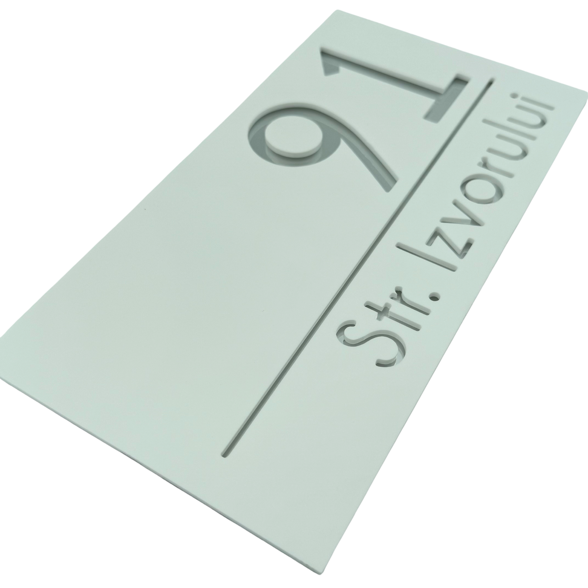 PREMIUM HOUSE NUMBER - White Satin Silver Mirror - 28×15 cm