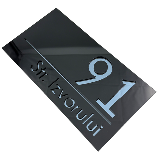 PREMIUM HOUSE NUMBER - Glossy Black Anthracite Grey Mirror - 28×15 cm