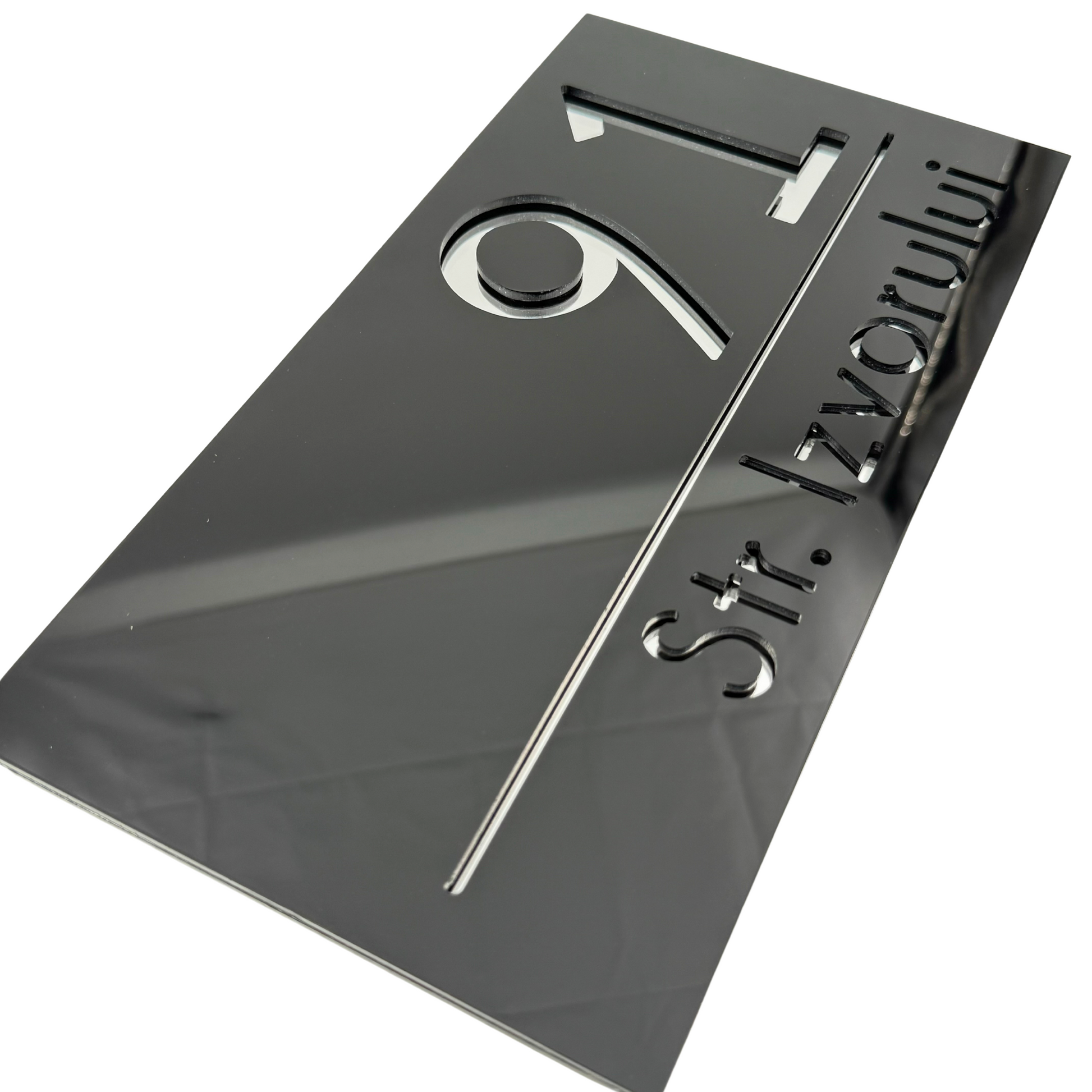 PREMIUM HOUSE NUMBER - Glossy Black Silver Mirror - 28×15 cm
