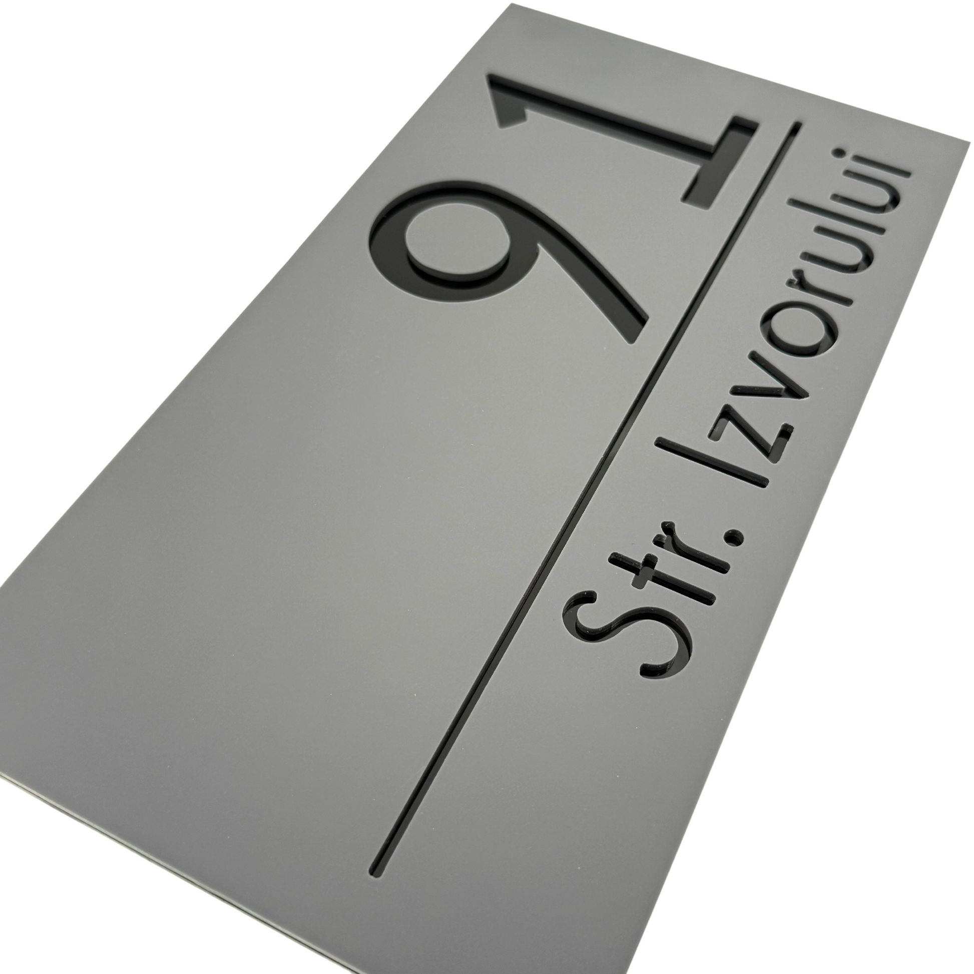 PREMIUM HOUSE NUMBER - Satin Grey Glossy Black - 28×15 cm