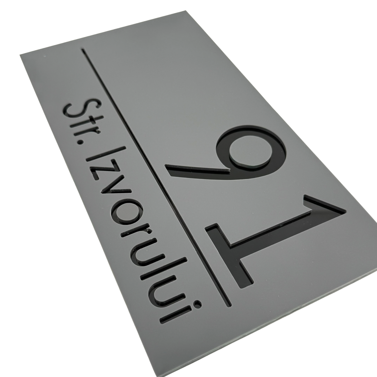 PREMIUM HOUSE NUMBER - Satin Grey Glossy Black - 28×15 cm