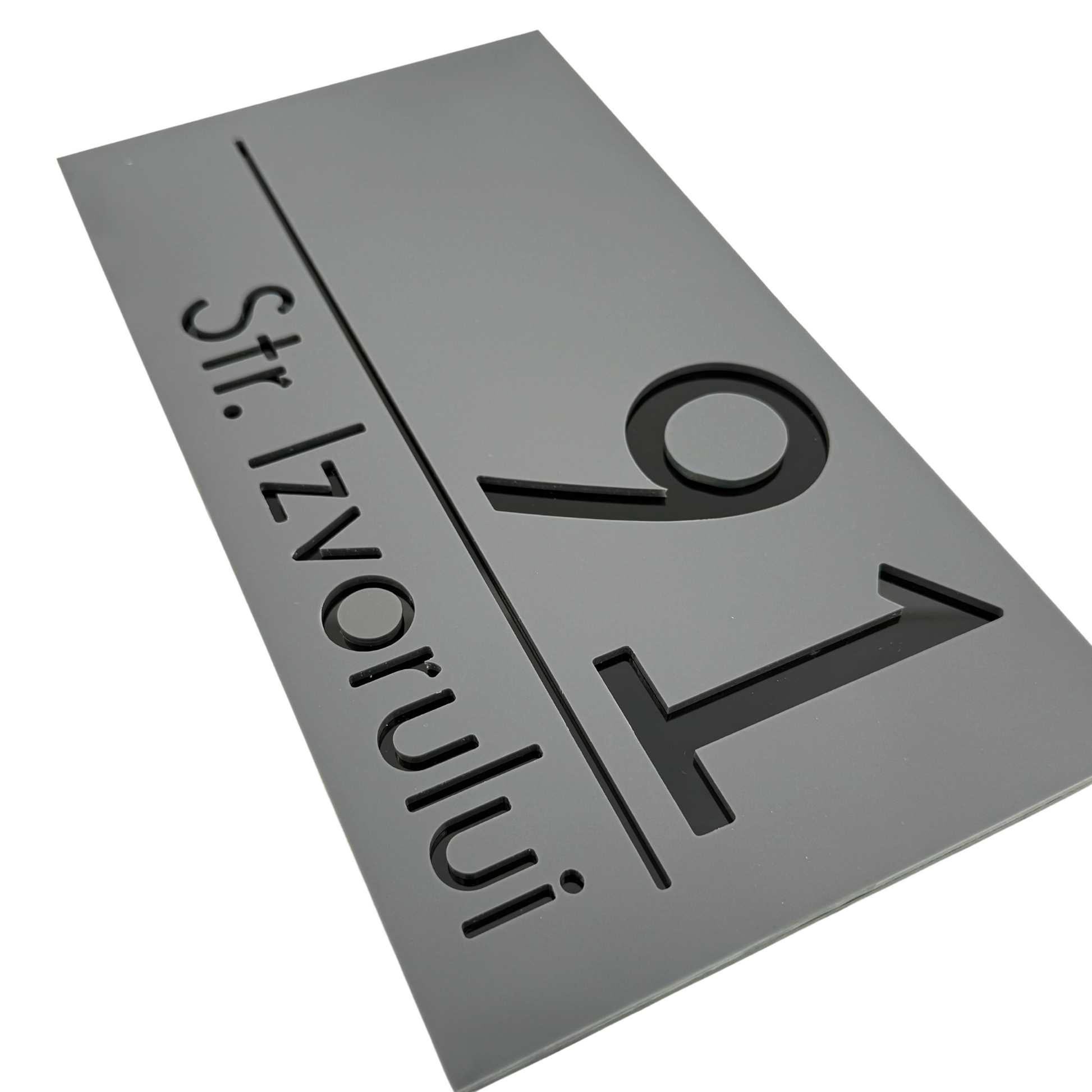 PREMIUM HOUSE NUMBER - Satin Grey Glossy Black - 28×15 cm