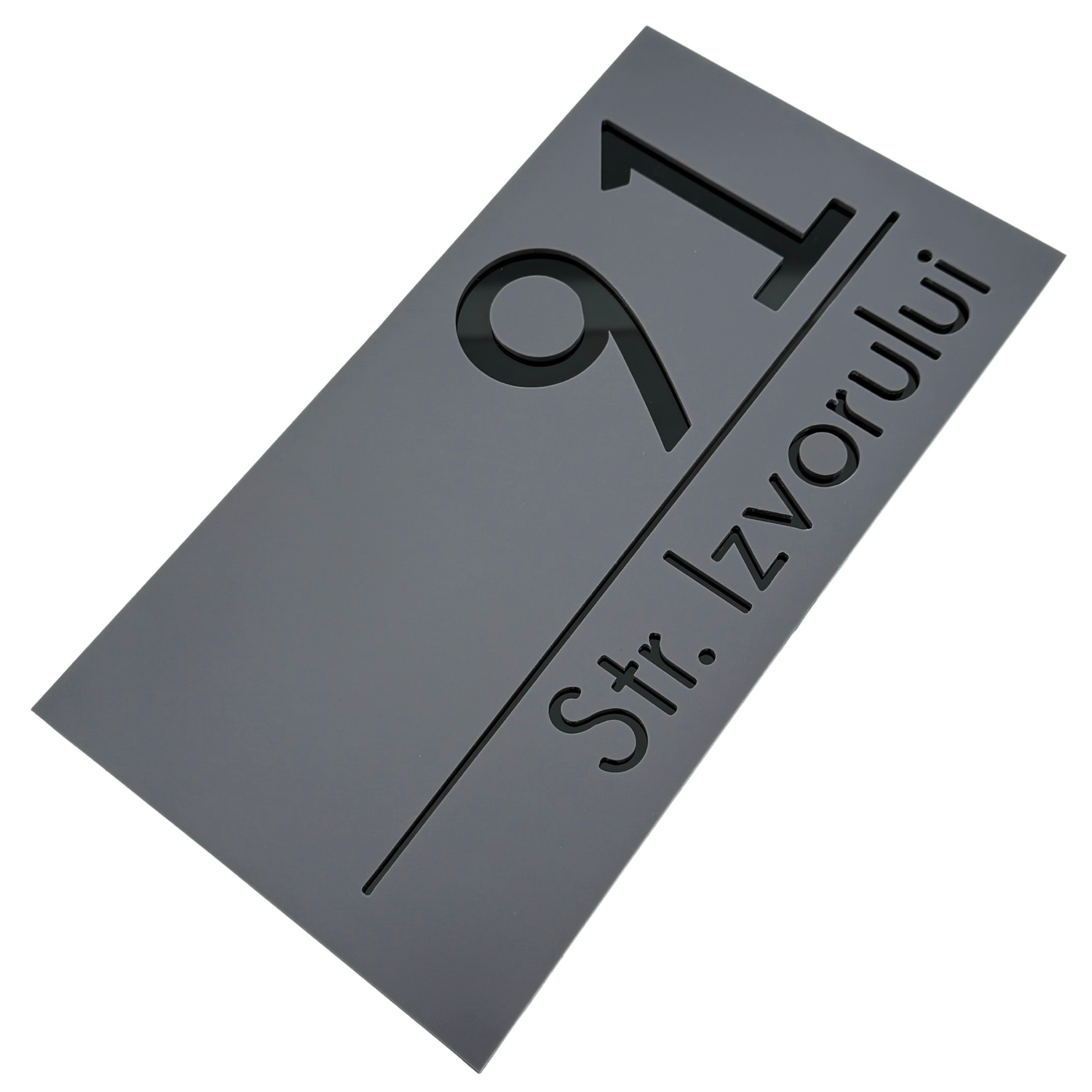 PREMIUM HOUSE NUMBER - Satin Grey Glossy Black - 28×15 cm