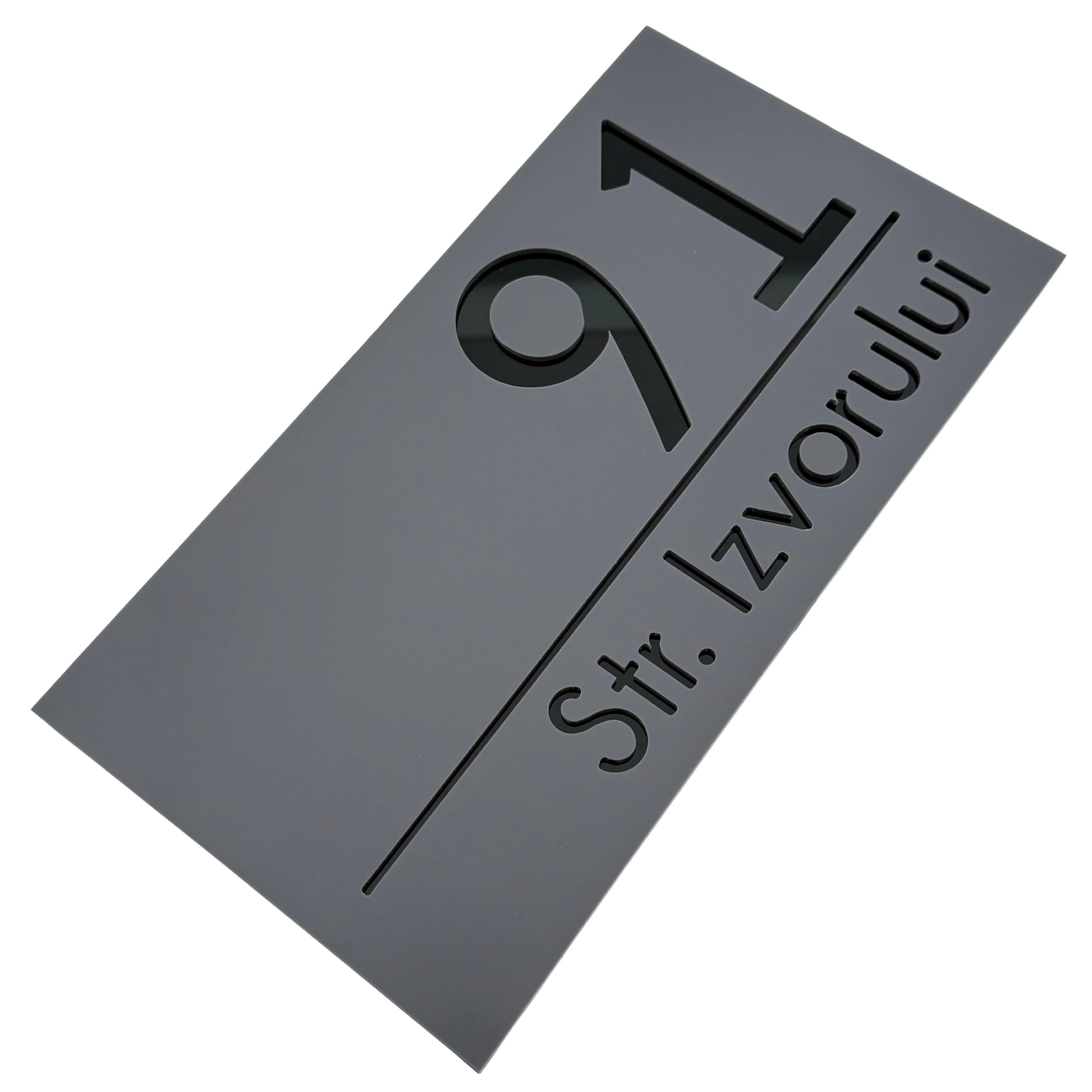 PREMIUM HOUSE NUMBER - Satin Grey Glossy Black - 28×15 cm