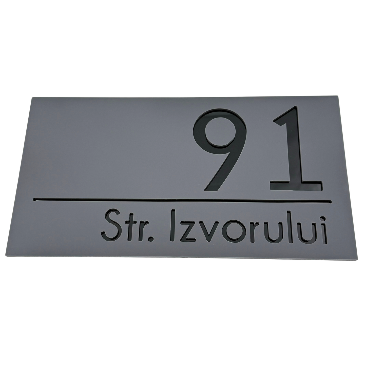 PREMIUM HOUSE NUMBER - Satin Grey Glossy Black - 28×15 cm