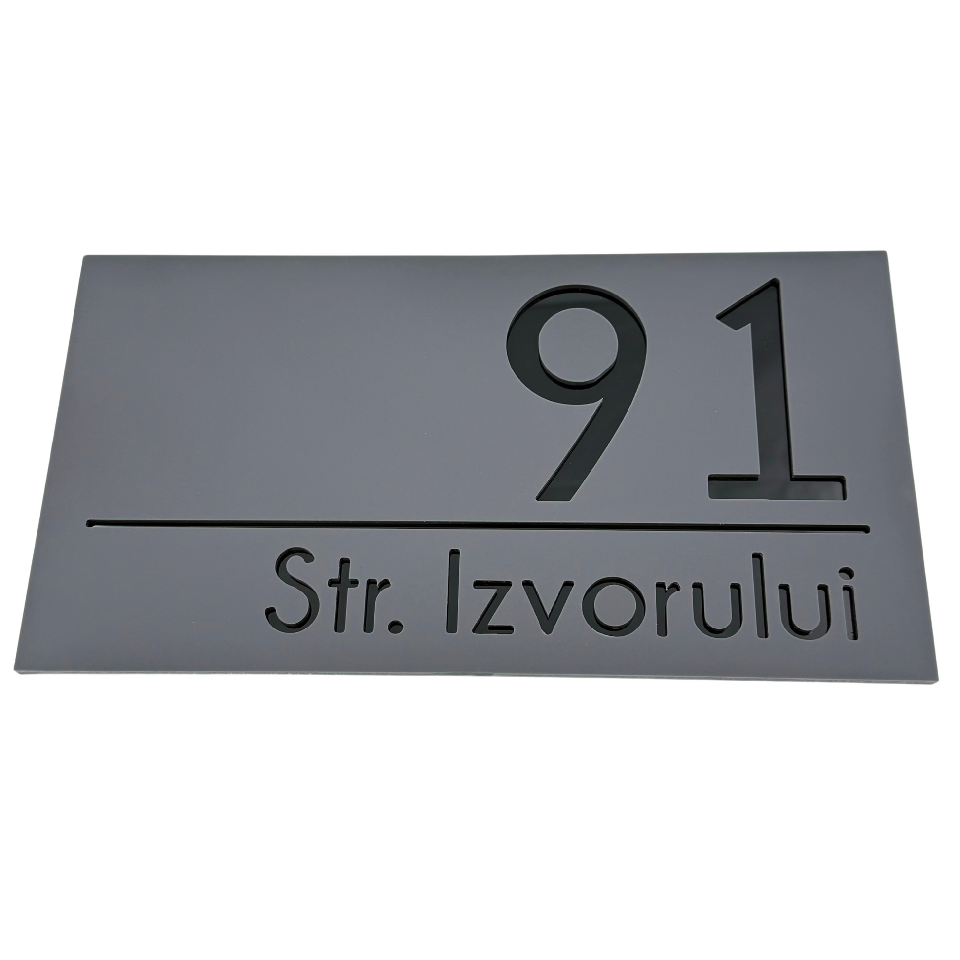 PREMIUM HOUSE NUMBER - Satin Grey Glossy Black - 28×15 cm