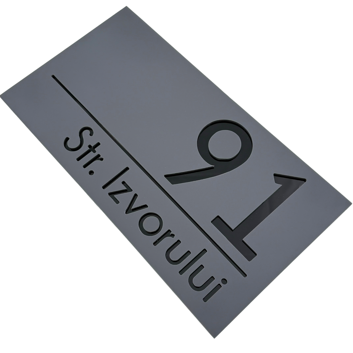 PREMIUM HOUSE NUMBER - Satin Grey Glossy Black - 28×15 cm