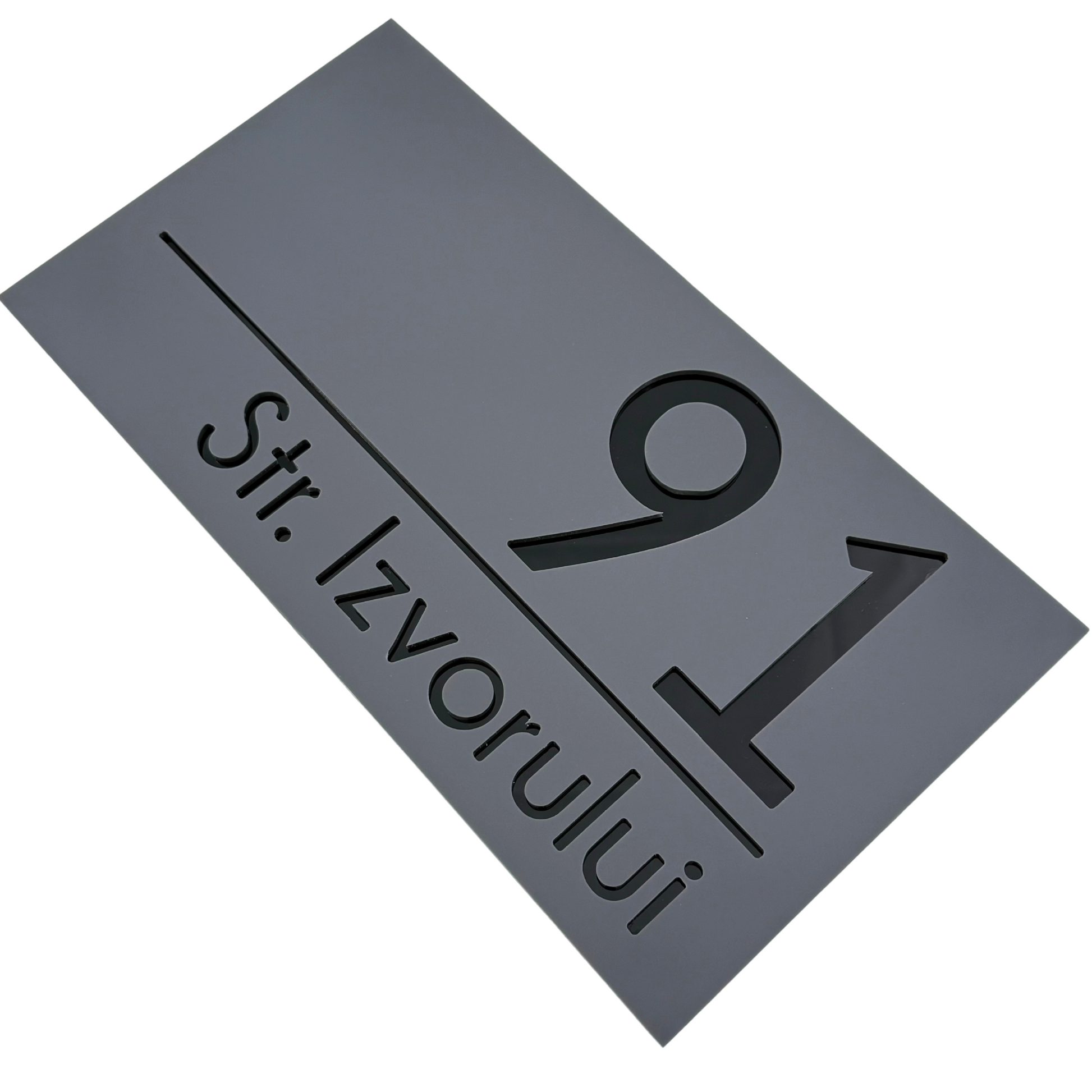 PREMIUM HOUSE NUMBER - Satin Grey Glossy Black - 28×15 cm