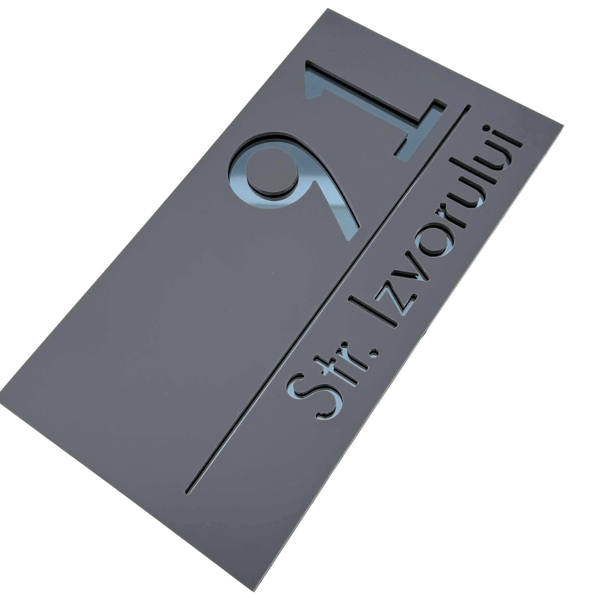 PREMIUM HOUSE NUMBER - Satin Grey Anthracite Grey Mirror - 28×15 cm