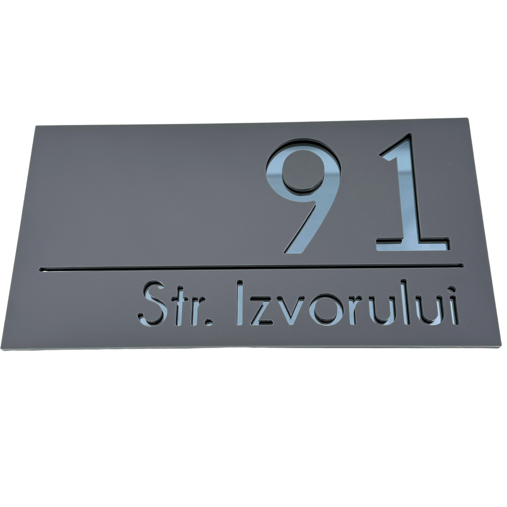 PREMIUM HOUSE NUMBER - Satin Grey Anthracite Grey Mirror - 28×15 cm