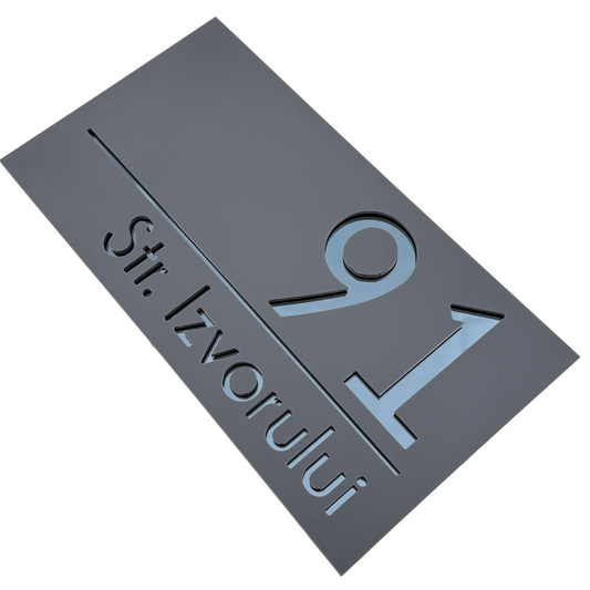 PREMIUM HOUSE NUMBER - Satin Grey Anthracite Grey Mirror - 28×15 cm