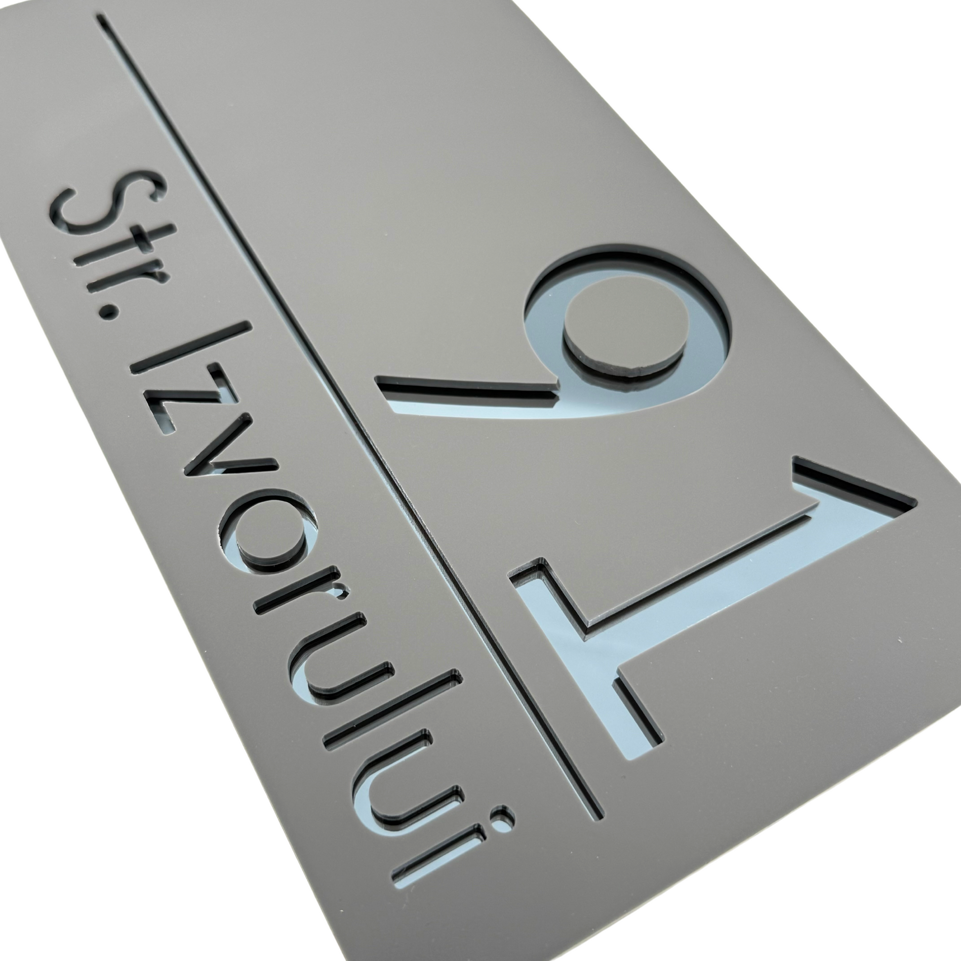 PREMIUM HOUSE NUMBER - Satin Grey Anthracite Grey Mirror - 28×15 cm