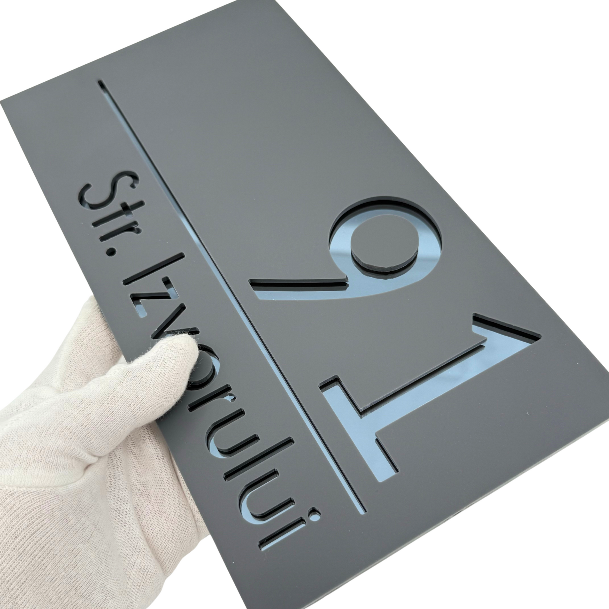 PREMIUM HOUSE NUMBER - Satin Grey Anthracite Grey Mirror - 28×15 cm