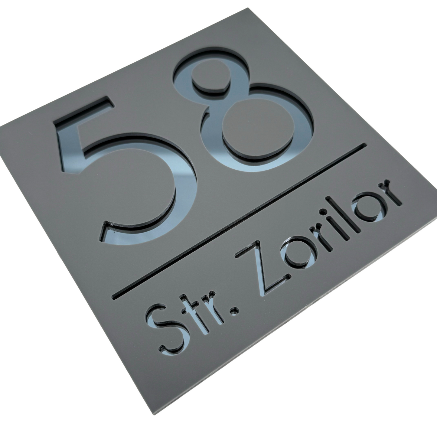 PREMIUM HOUSE NUMBER - Satin Grey Anthracite Grey Mirror - 17×17 cm