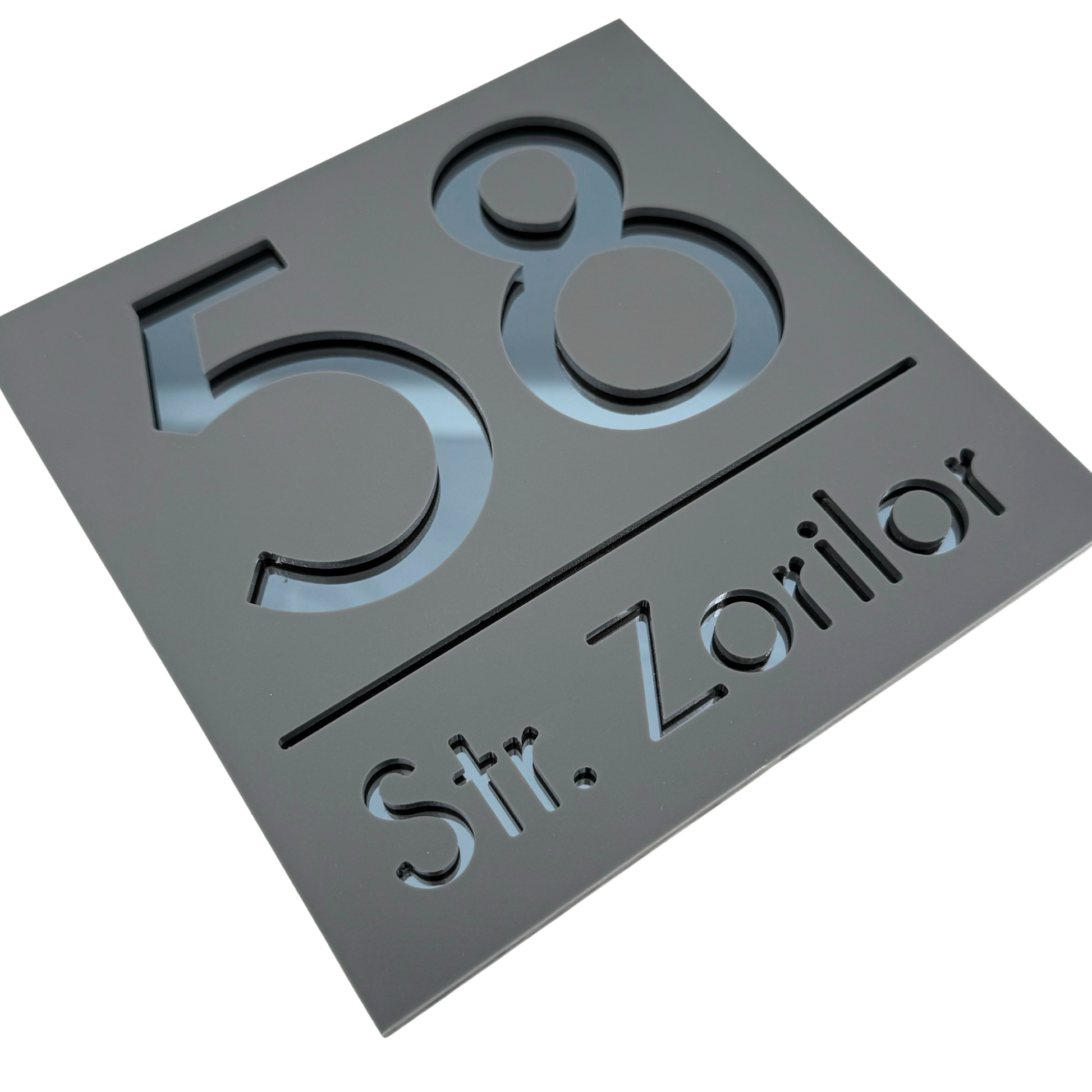 PREMIUM HOUSE NUMBER - Satin Grey Anthracite Grey Mirror - 17×17 cm