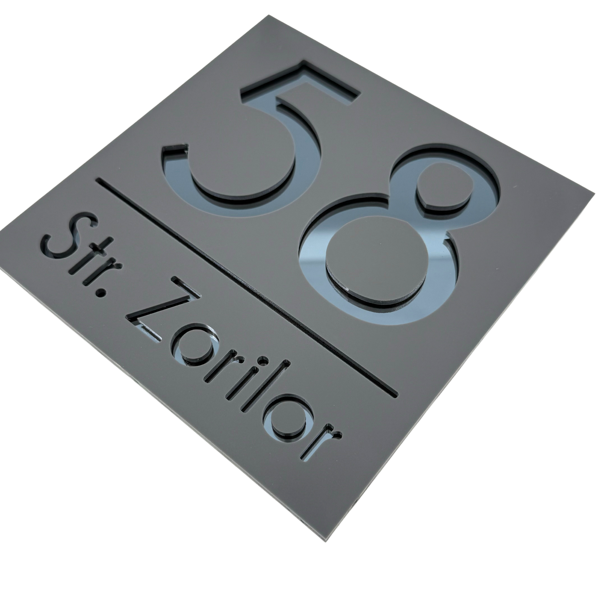 PREMIUM HOUSE NUMBER - Satin Grey Anthracite Grey Mirror - 17×17 cm