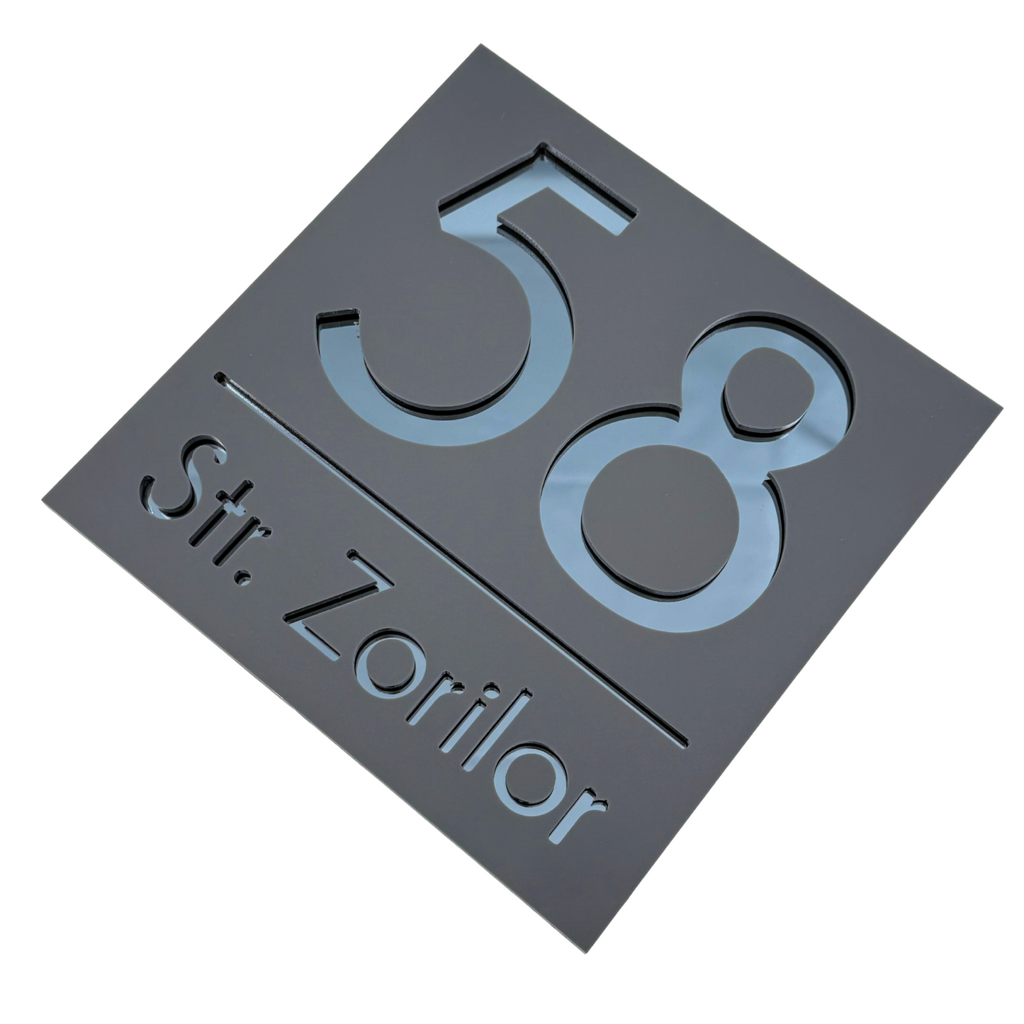 PREMIUM HOUSE NUMBER - Satin Grey Anthracite Grey Mirror - 17×17 cm