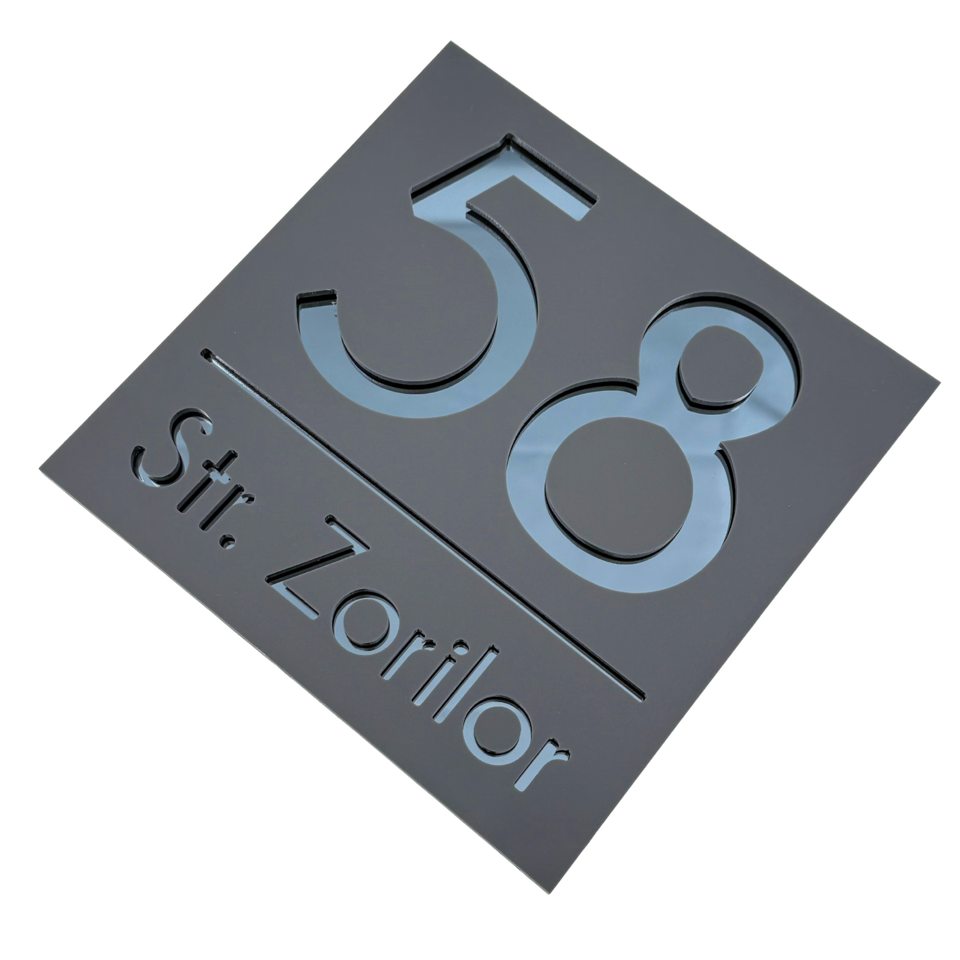 PREMIUM HOUSE NUMBER - Satin Grey Anthracite Grey Mirror - 17×17 cm
