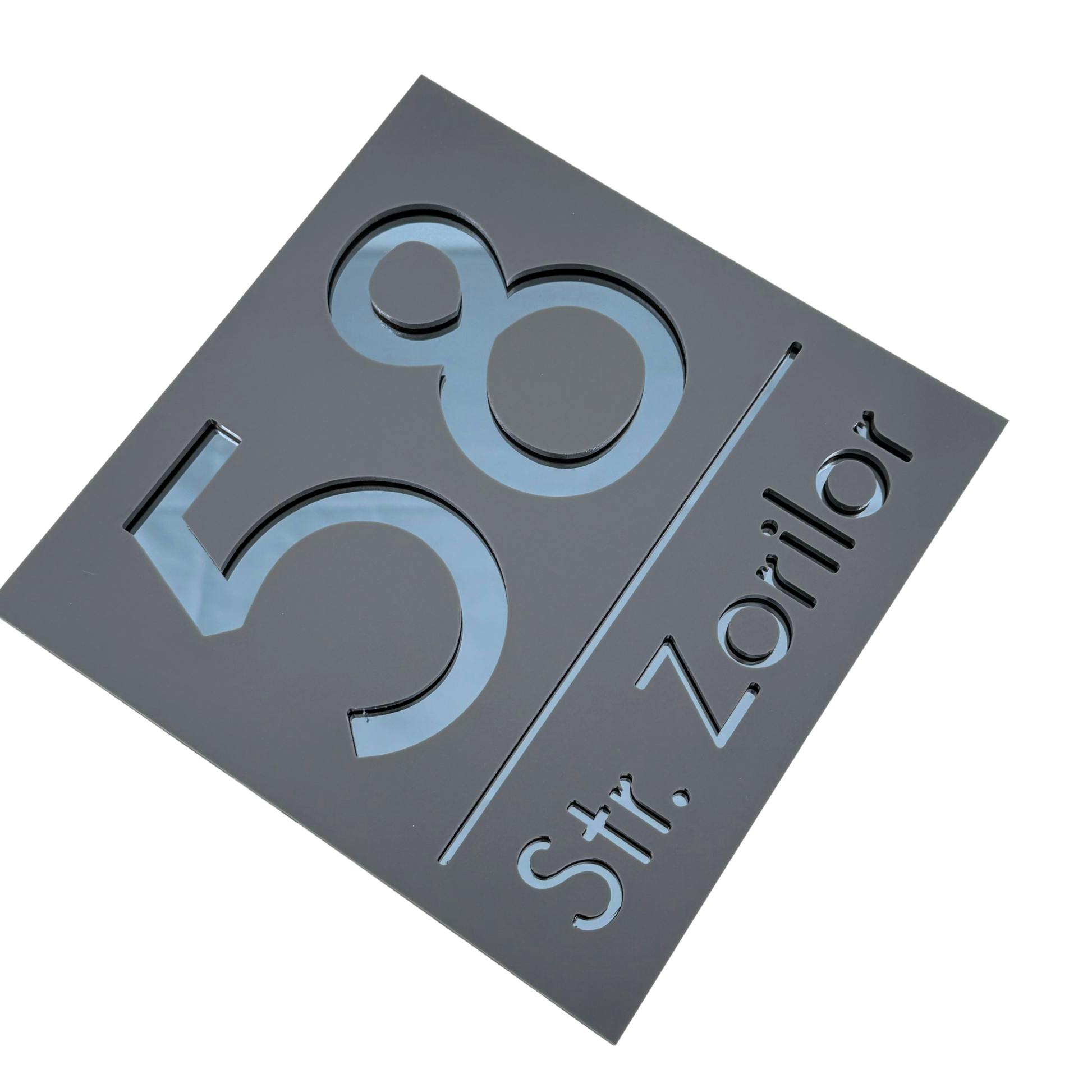 PREMIUM HOUSE NUMBER - Satin Grey Anthracite Grey Mirror - 17×17 cm