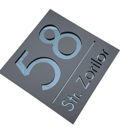PREMIUM HOUSE NUMBER - Satin Grey Anthracite Grey Mirror - 17×17 cm