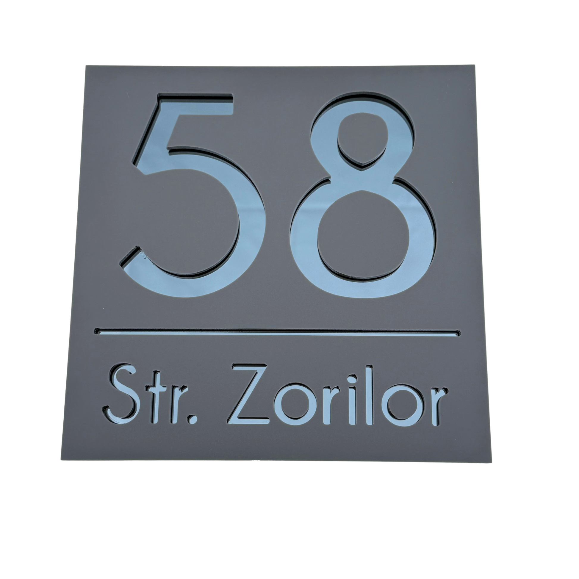 PREMIUM HOUSE NUMBER - Satin Grey Anthracite Grey Mirror - 17×17 cm