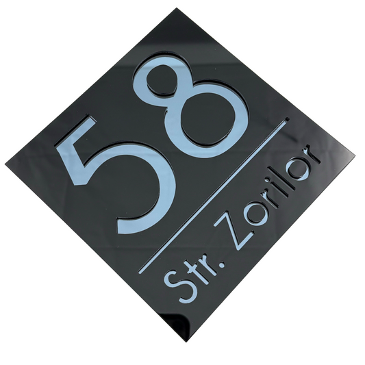 PREMIUM HOUSE NUMBER - Glossy Black Anthracite Grey Mirror - 17×17 cm