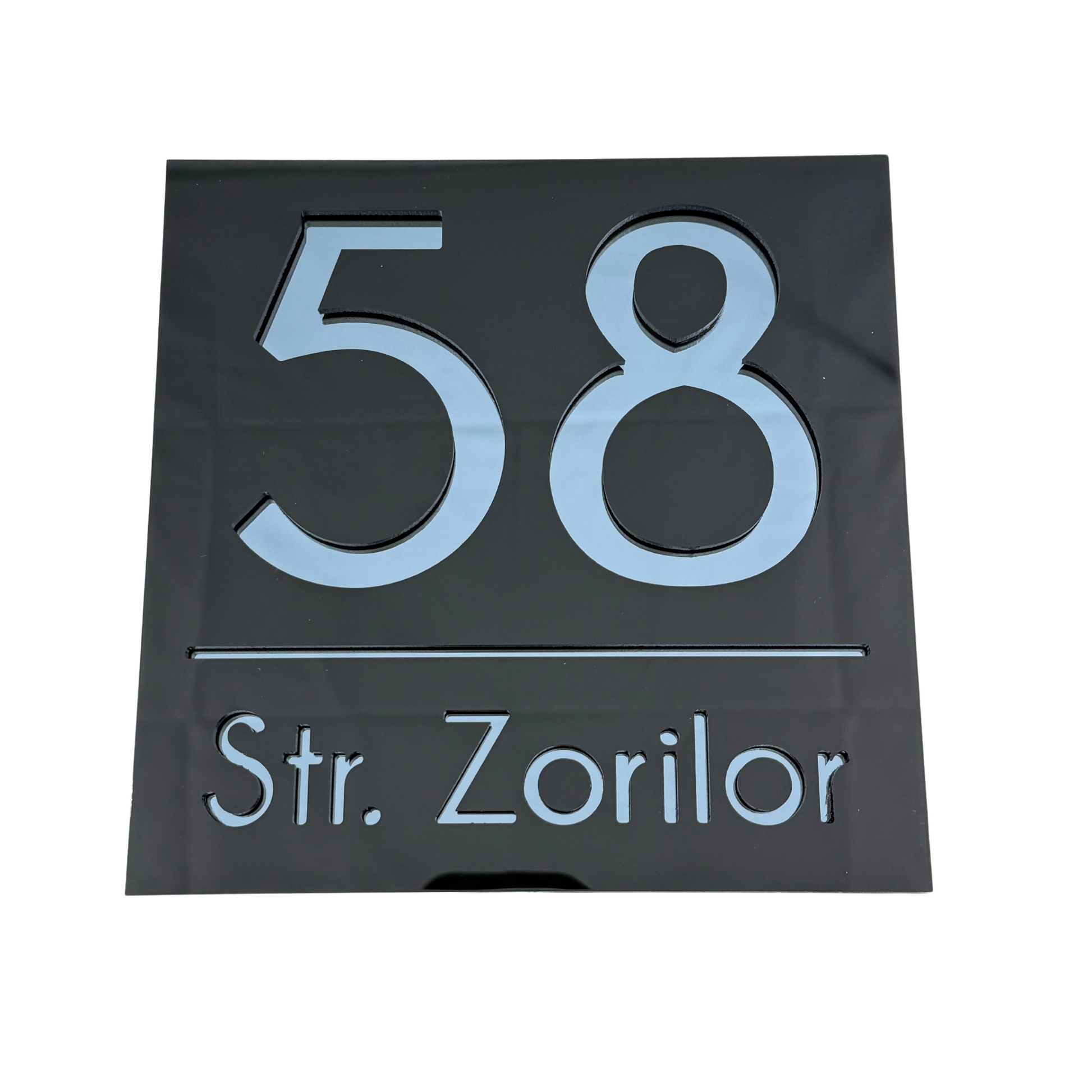 PREMIUM HOUSE NUMBER - Glossy Black Anthracite Grey Mirror - 17×17 cm