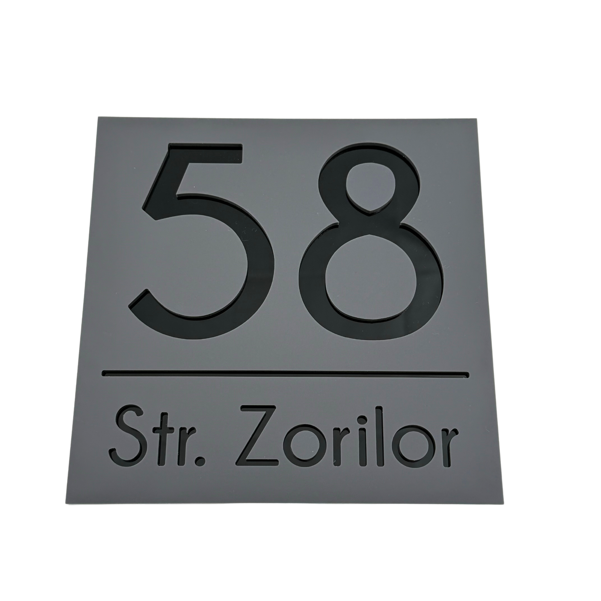 PREMIUM HOUSE NUMBER - Satin Grey Glossy Black - 17×17 cm