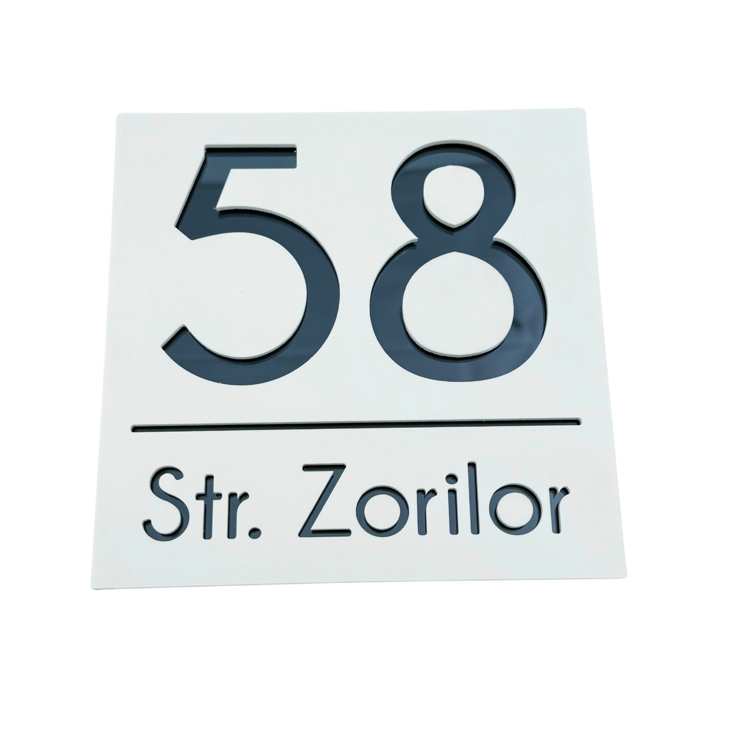 PREMIUM HOUSE NUMBER - White Satin Anthracite Grey Mirror - 17×17 cm