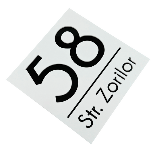 PREMIUM HOUSE NUMBER - White Satin Glossy Black - 17×17 cm