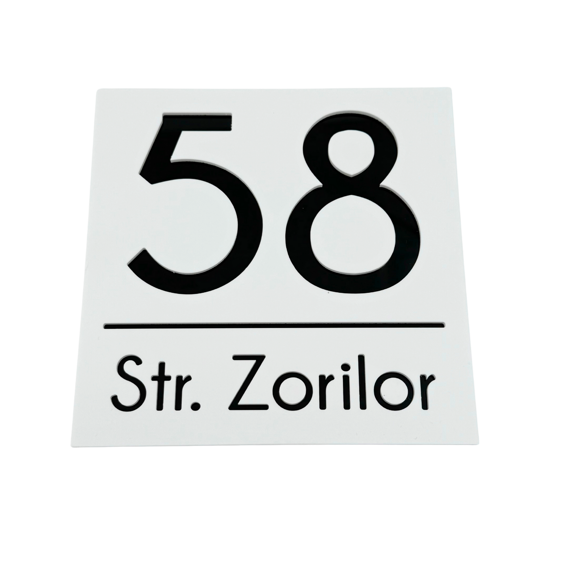 PREMIUM HOUSE NUMBER - White Satin Glossy Black - 17×17 cm