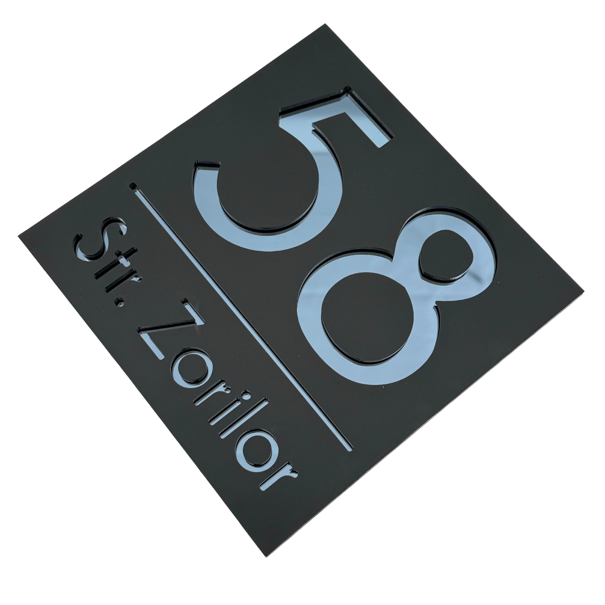 PREMIUM HOUSE NUMBER - Satin Black Anthracite Grey Mirror - 17×17 cm