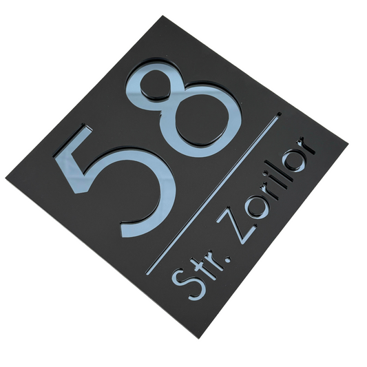 PREMIUM HOUSE NUMBER - Satin Black Anthracite Grey Mirror - 17×17 cm