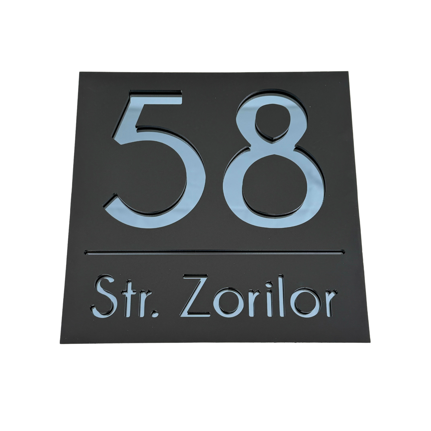 PREMIUM HOUSE NUMBER - Satin Black Anthracite Grey Mirror - 17×17 cm
