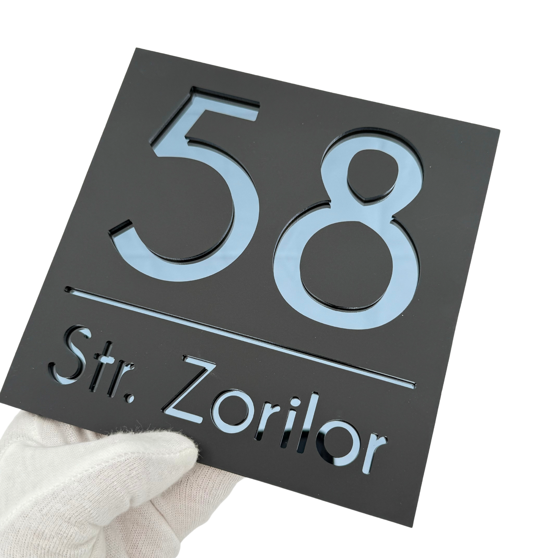 PREMIUM HOUSE NUMBER - Satin Black Anthracite Grey Mirror - 17×17 cm