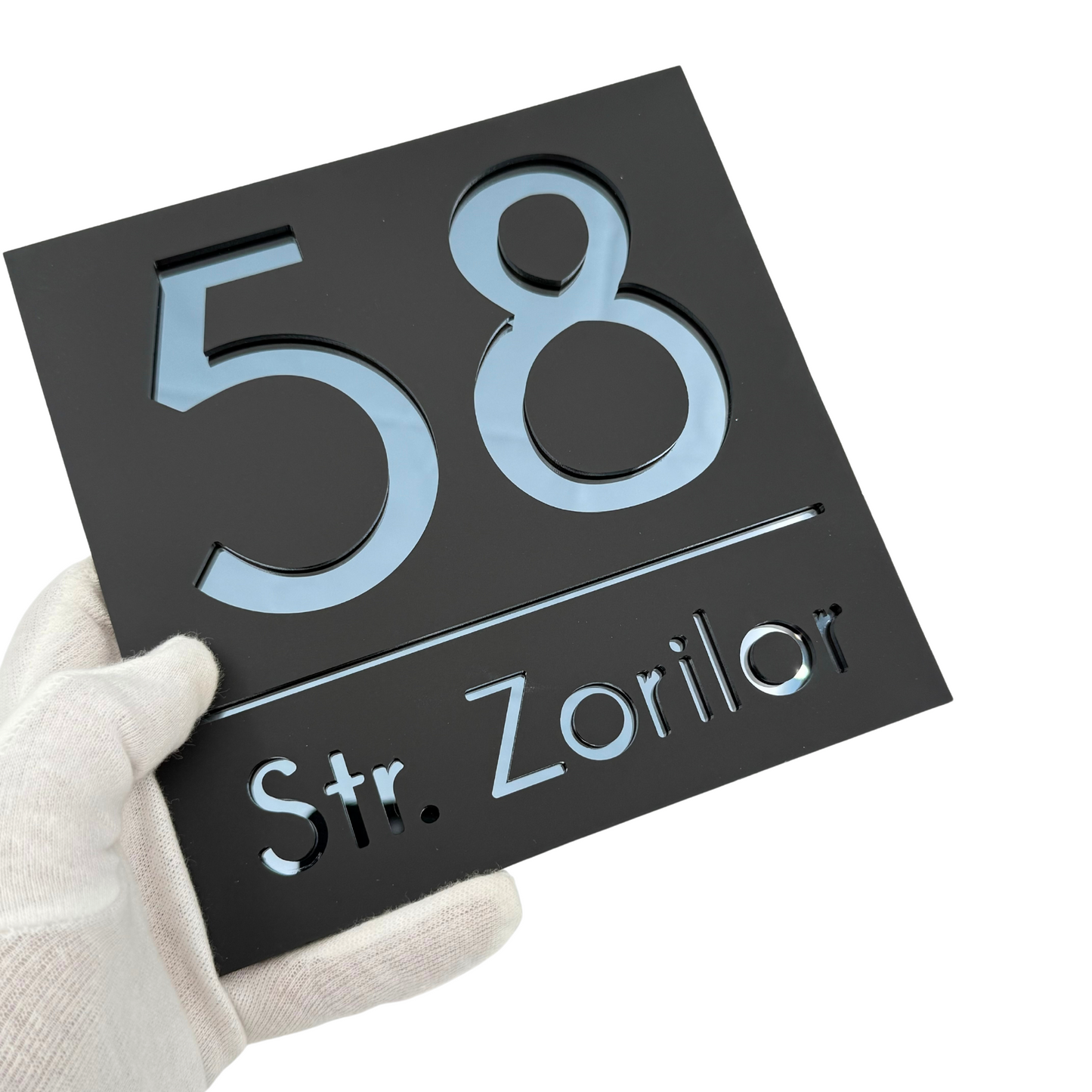 PREMIUM HOUSE NUMBER - Satin Black Anthracite Grey Mirror - 17×17 cm