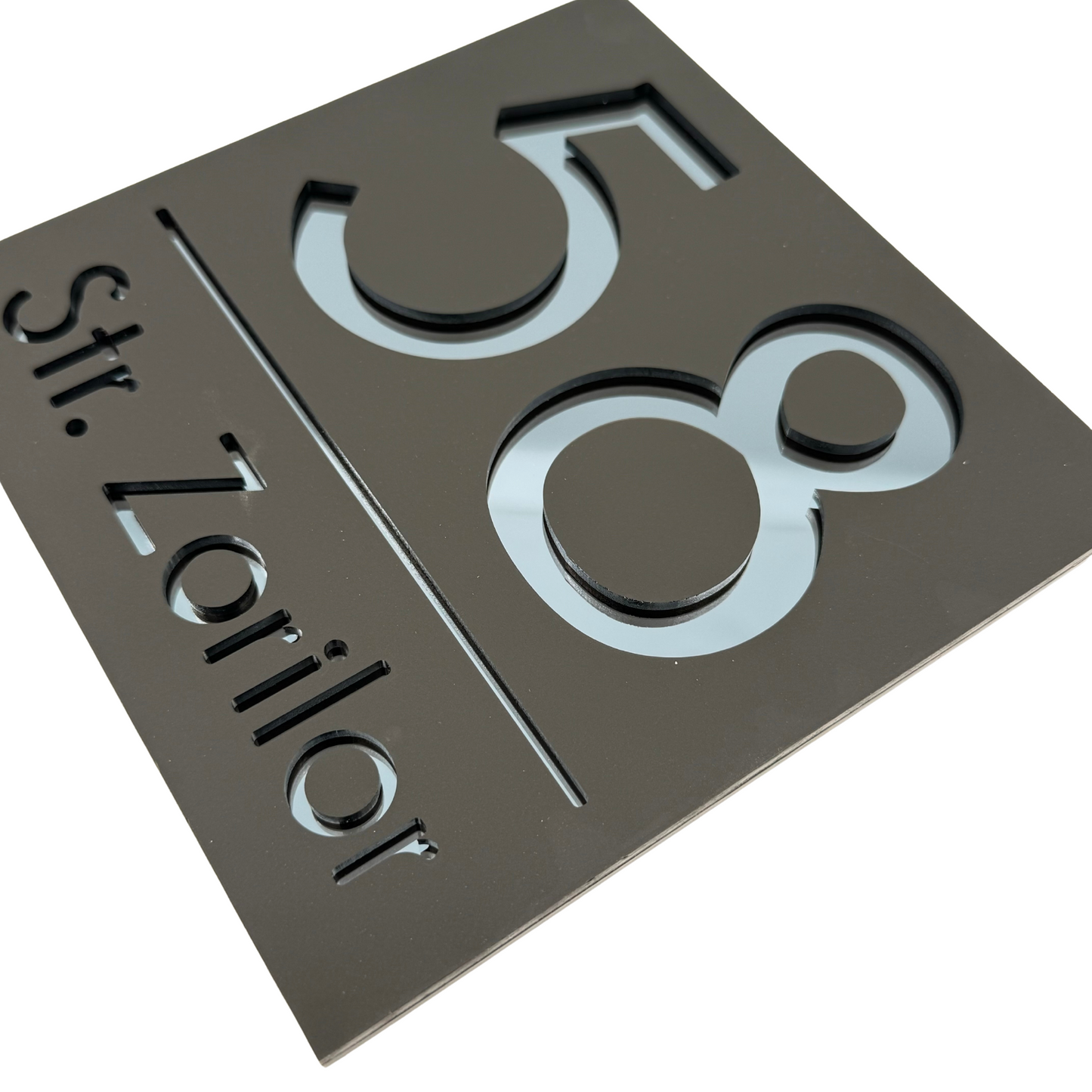 PREMIUM HOUSE NUMBER - Satin Black Anthracite Grey Mirror - 17×17 cm