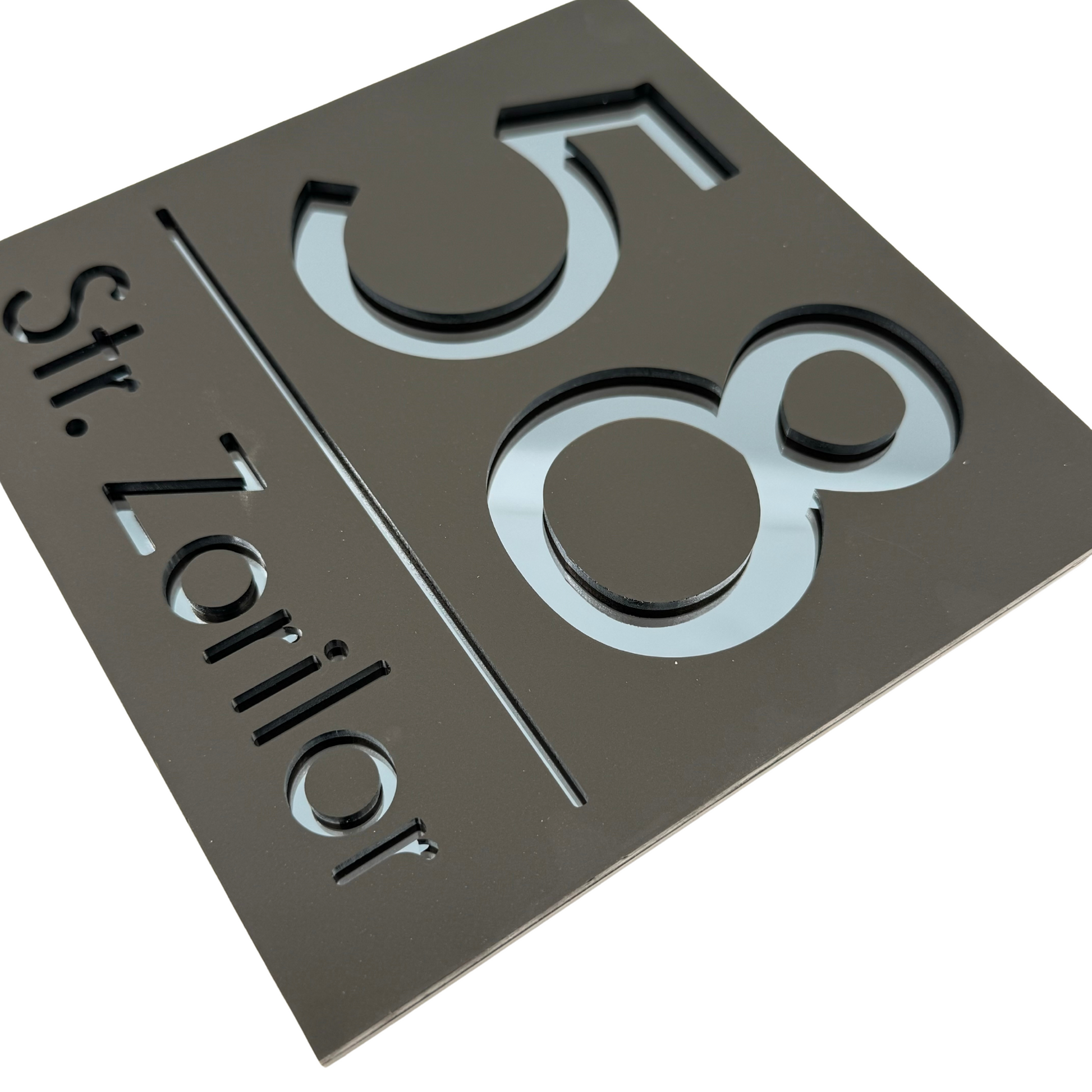 PREMIUM HOUSE NUMBER - Satin Black Anthracite Grey Mirror - 17×17 cm