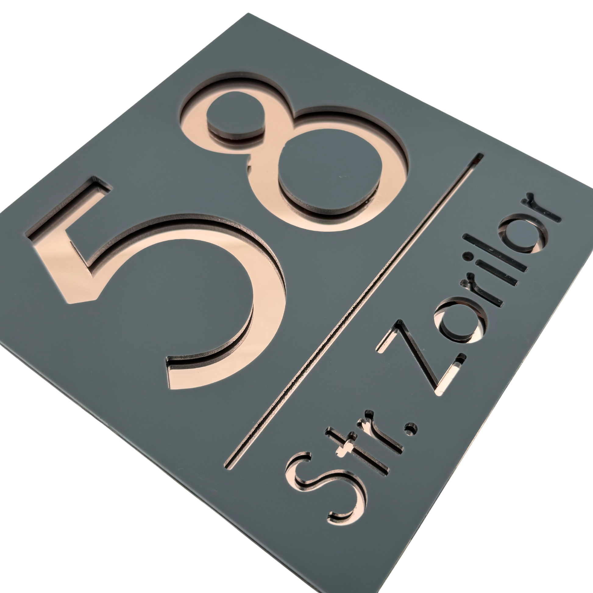 PREMIUM HOUSE NUMBER - Satin Black Rose Gold Mirror - 17×17 cm