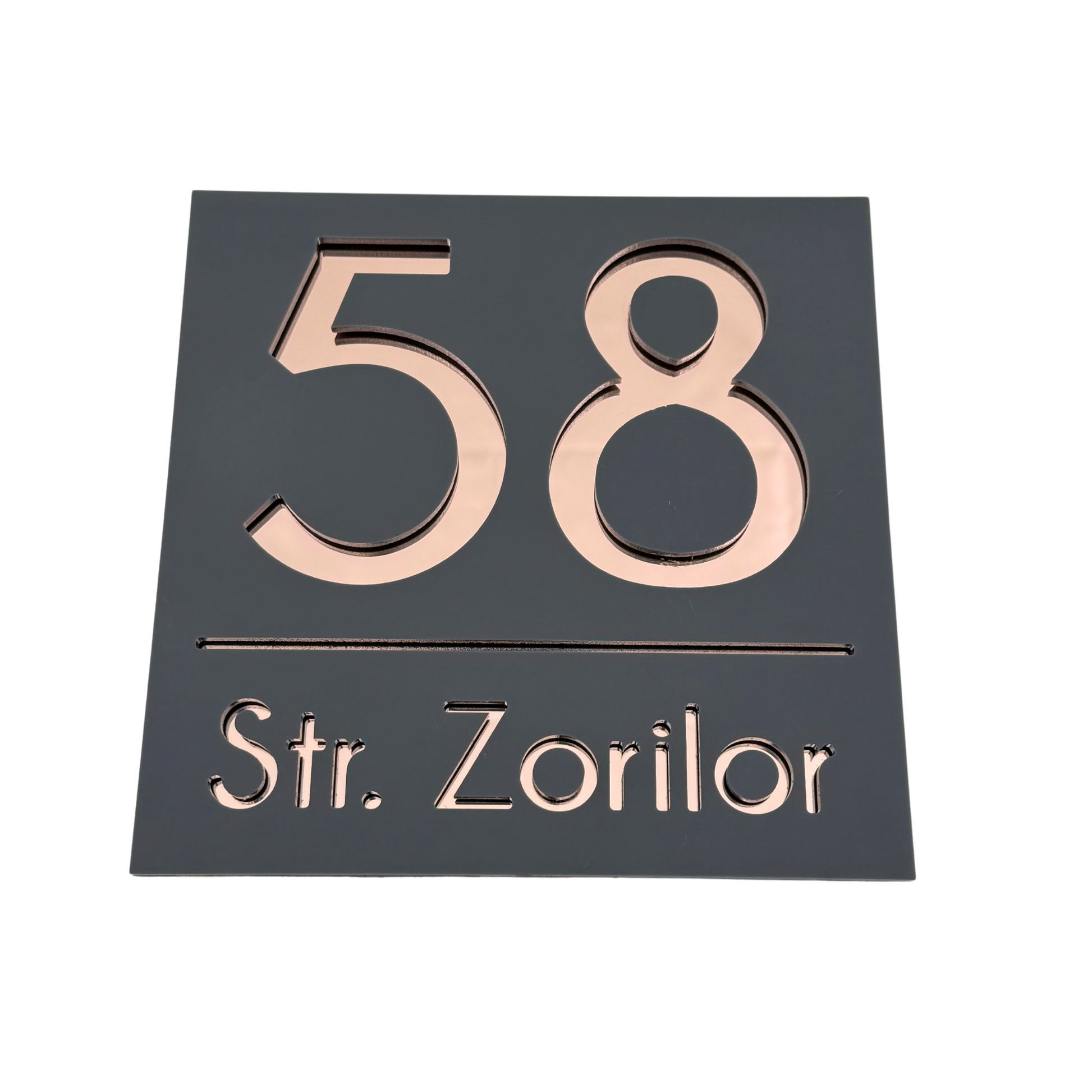 PREMIUM HOUSE NUMBER - Satin Black Rose Gold Mirror - 17×17 cm