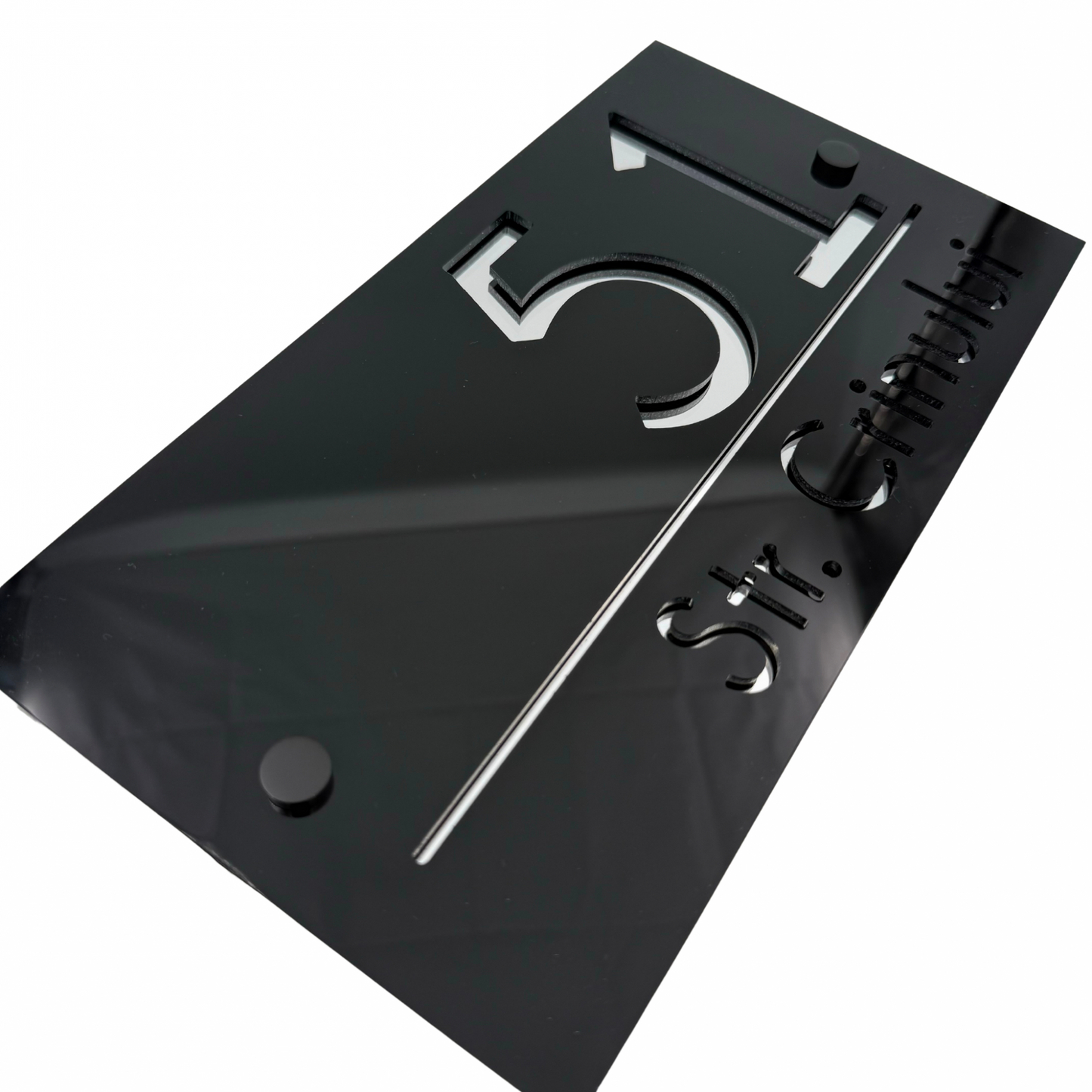 PREMIUM HOUSE NUMBER - Glossy Black Silver Mirror 2 Spacers NeGreyi - 28×15 cm