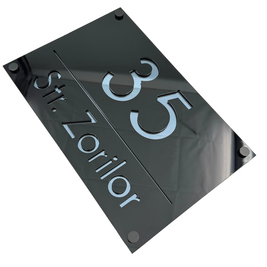 PREMIUM HOUSE NUMBER - Glossy Black Anthracite Grey Mirror 4 Spacers NeGreyi - 30×20 cm