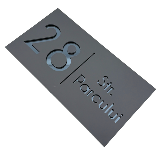 PREMIUM HOUSE NUMBER - Satin Grey Anthracite Grey Mirror - 28×15 cm