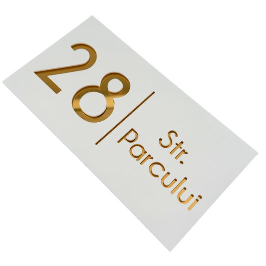 PREMIUM HOUSE NUMBER - White Satin Gold Mirror - 28×15 cm