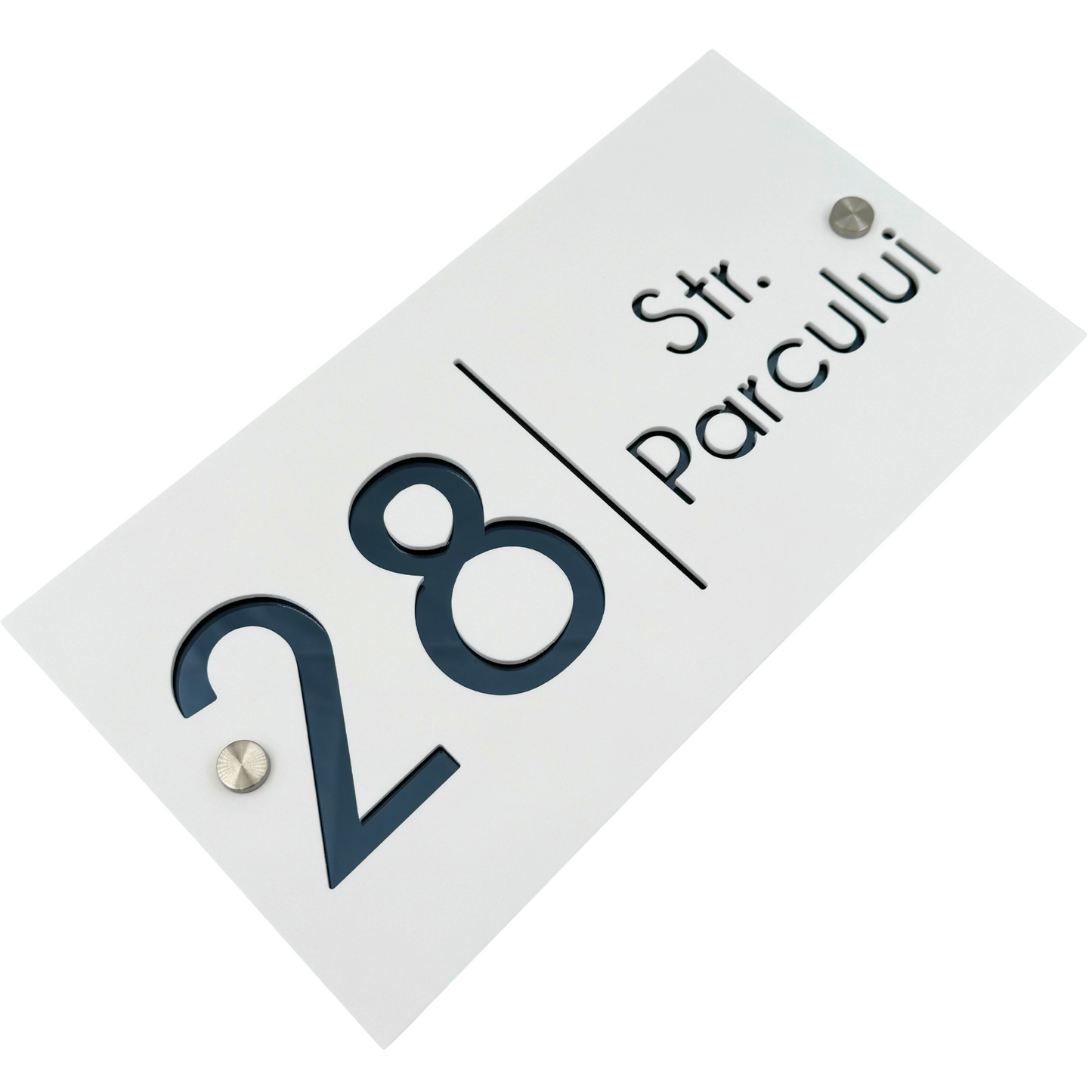 PREMIUM HOUSE NUMBER - White Satin Anthracite Grey Mirror - 28×15 cm
