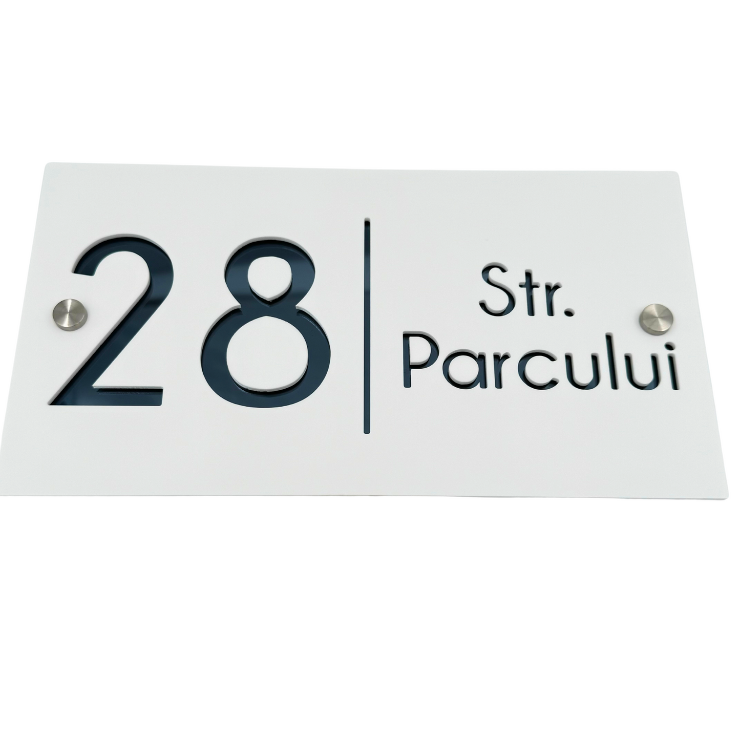 PREMIUM HOUSE NUMBER - White Satin Anthracite Grey Mirror - 28×15 cm