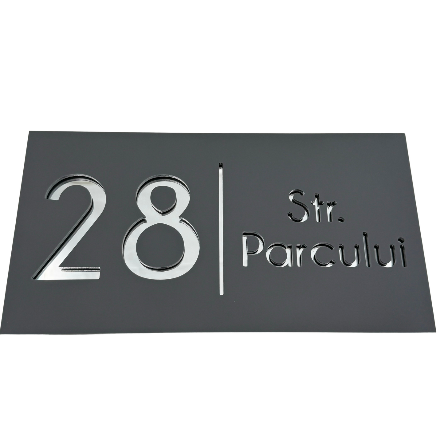 PREMIUM HOUSE NUMBER - Satin Grey Silver Mirror - 28×15 cm